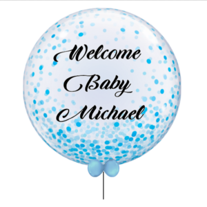 Personalised Round 60cm Bubble Blue Confetti Print Balloon
