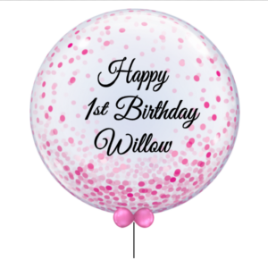 Personalised Round 60cm Bubble Pink Confetti Print Balloon