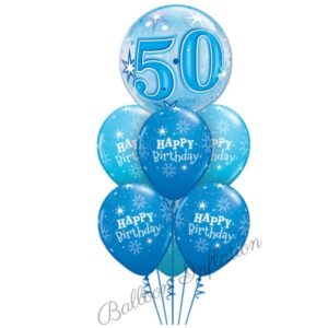 50th Birthday Blue Starburst Bubble Balloon Bouquet