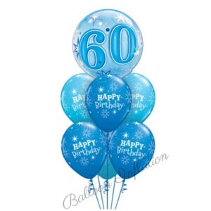 60th Birthday Blue Starburst Bubble Balloon Bouquet