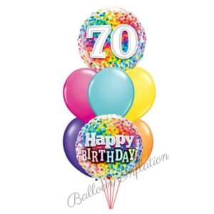70th Rainbow Dots Birthday Balloon Bouquet