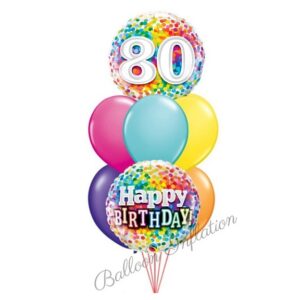 80th Rainbow Dots Birthday Balloon Bouquet