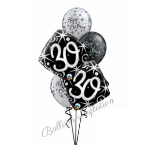 30th Elegant Black & Silver Birthday Balloon Bouquet