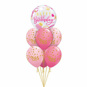 Pink & Gold Dots Bubble Happy Birthday Balloon Bouquet